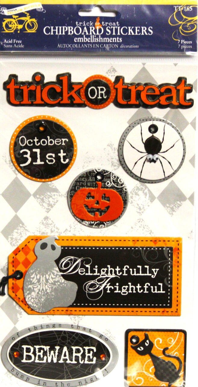 Little Yellow Bicycle Halloween Trick Or Treat Chipboard Stickers